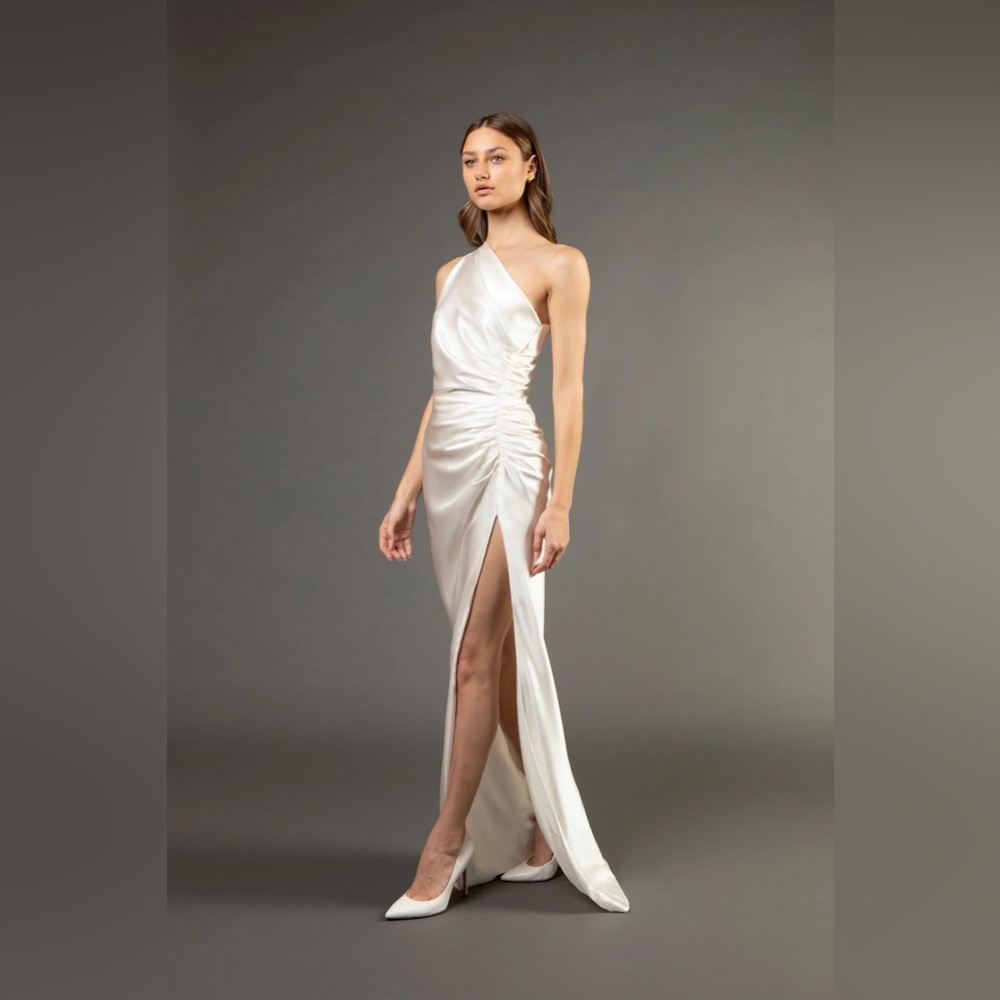 Michelle Mason Asymmetrical Gathered Gown - Ivory
